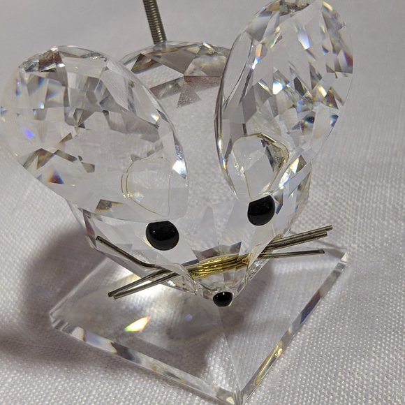 Lge Swarovski 1980's Mouse Spring Tail Sits on A Square Base Not Original Box - Picture 3 of 12